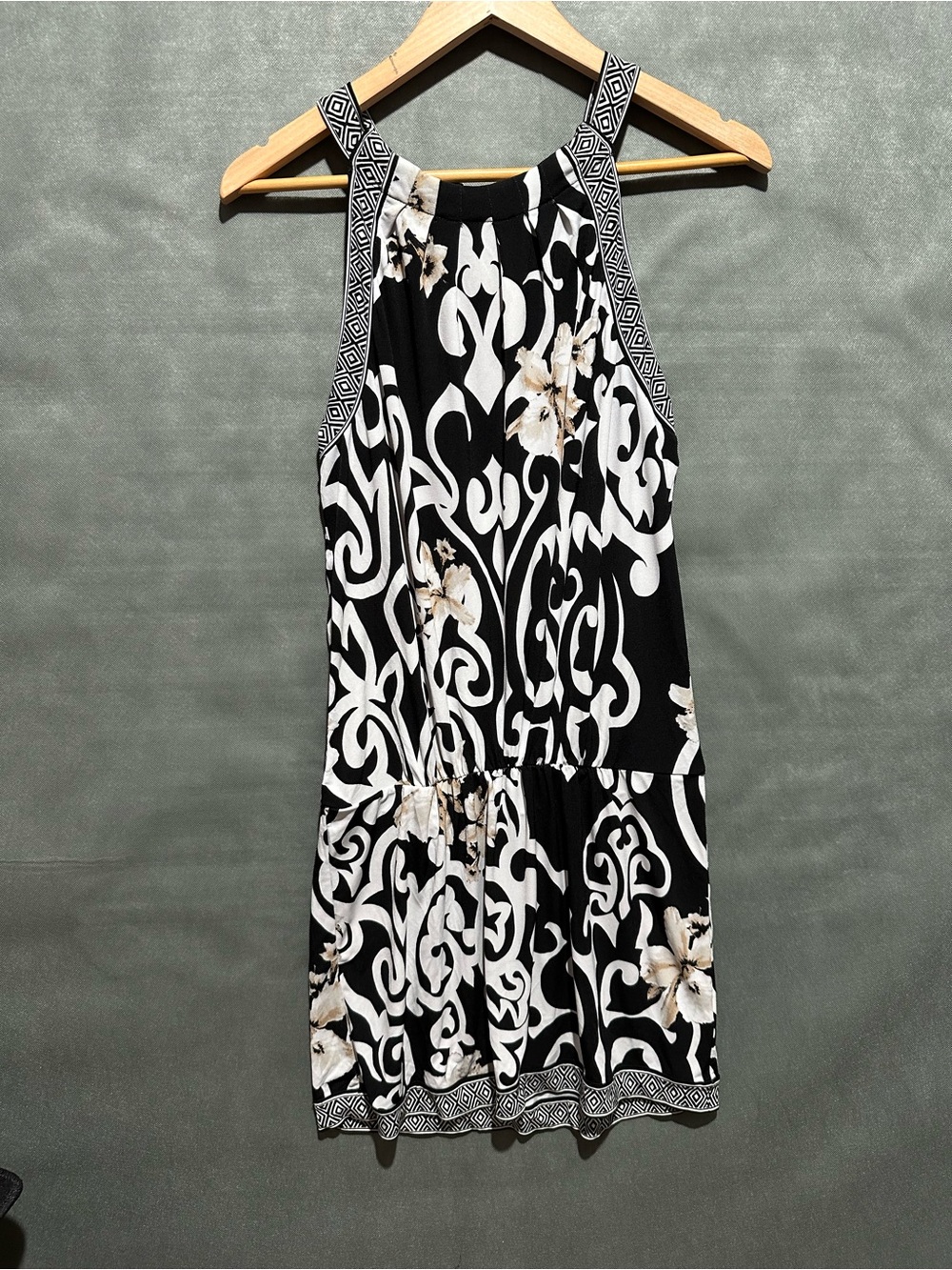 White House Black Market Halter Mini Dress Black White Floral XS
